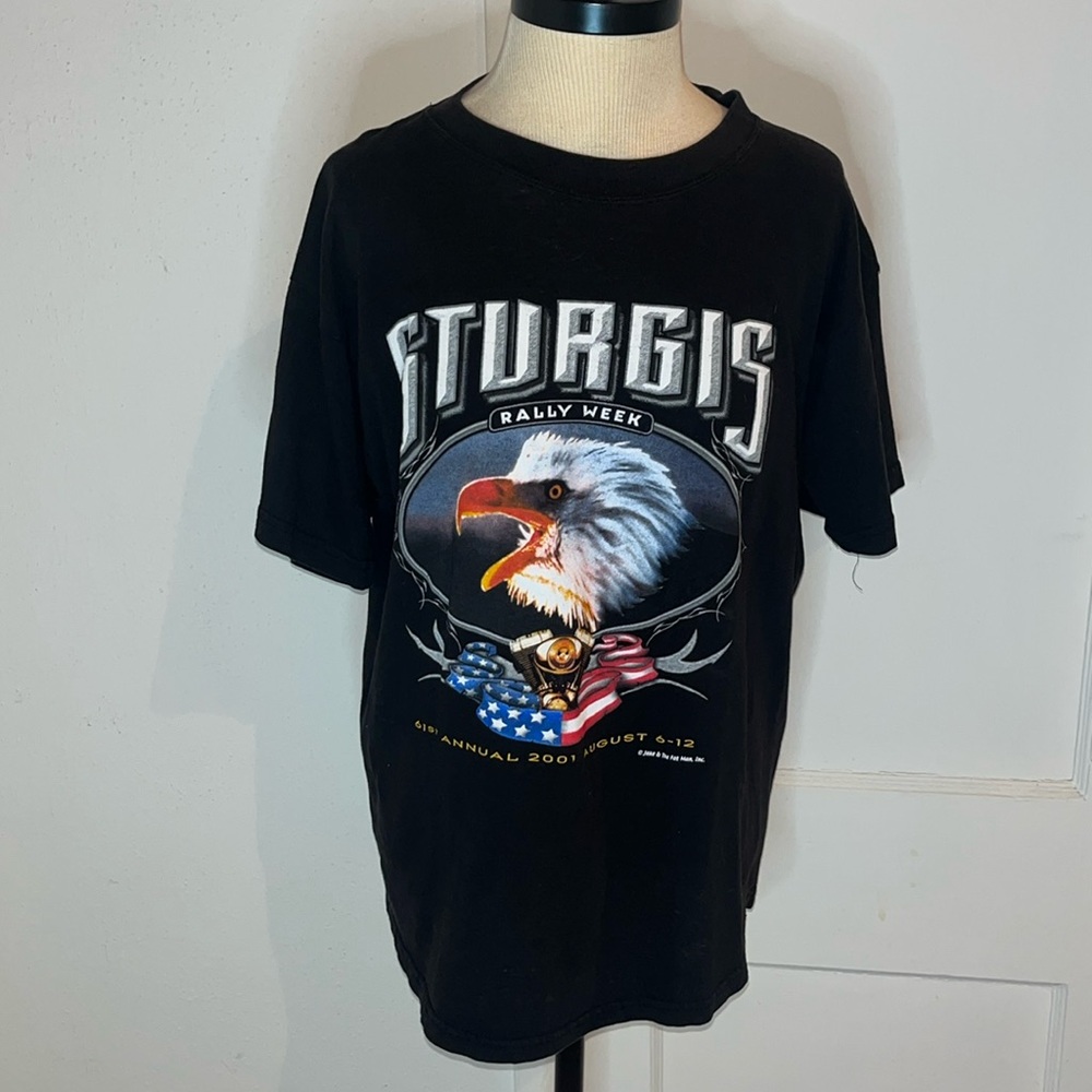 Rare vintage NO PROBLEM Sturgis 2001 Rally Eagle Flag Tee Jake The Fat Man